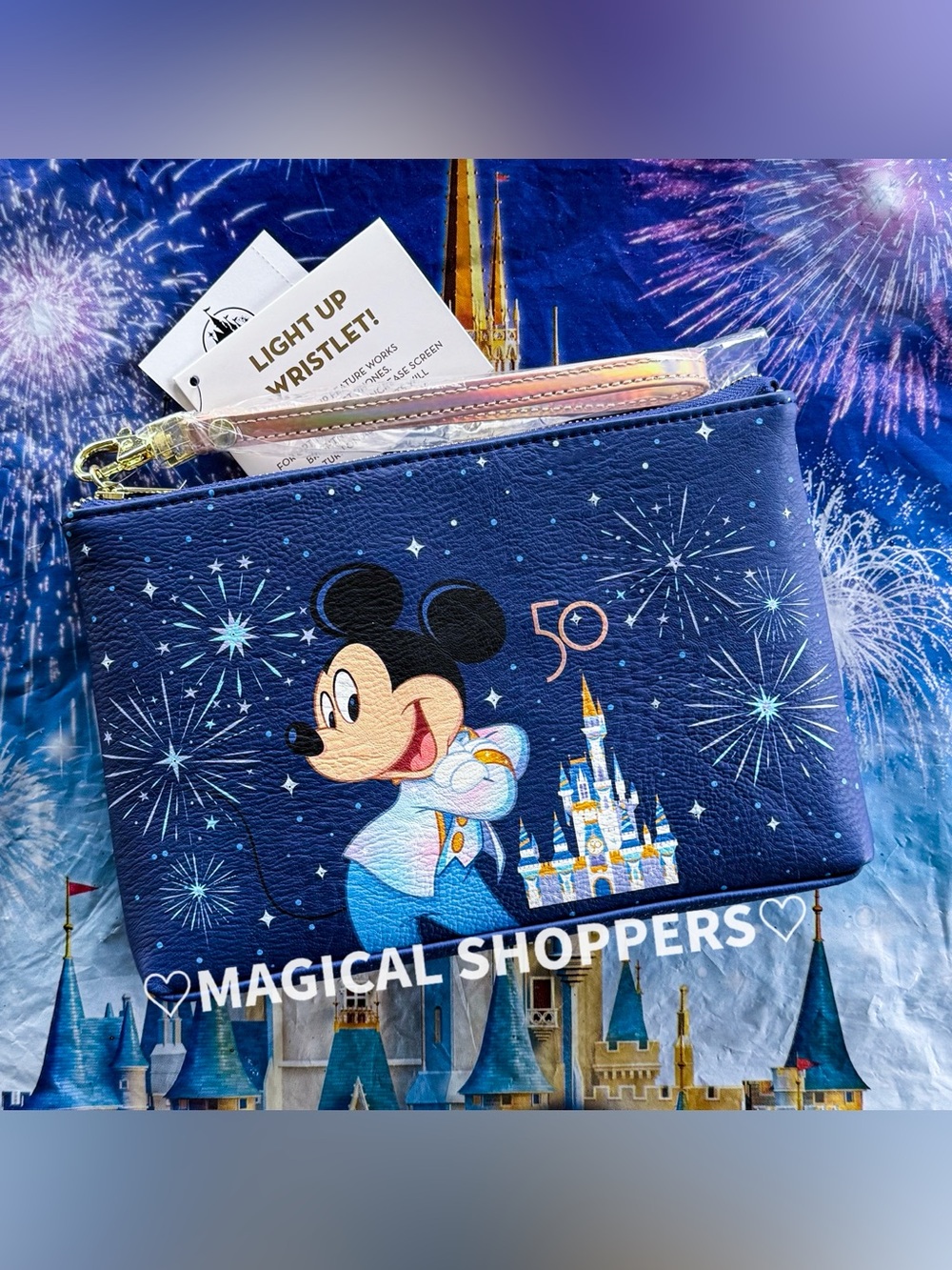 Disney Parks Walt Disney World 50th Anniversary Mickey Light Up Wristlet Bag